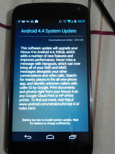 Nexus 4 Android 4.4 KitKat OTA